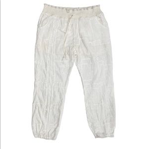 White Cotton Beach Pants Elastic Ankle Large Ocean Drive Pants